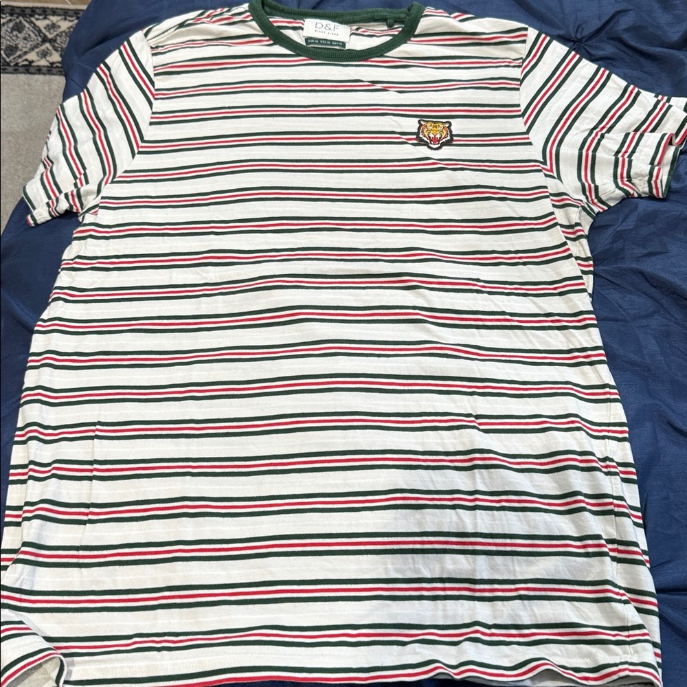 Multicolor Striped Tee with Tiger Emblem